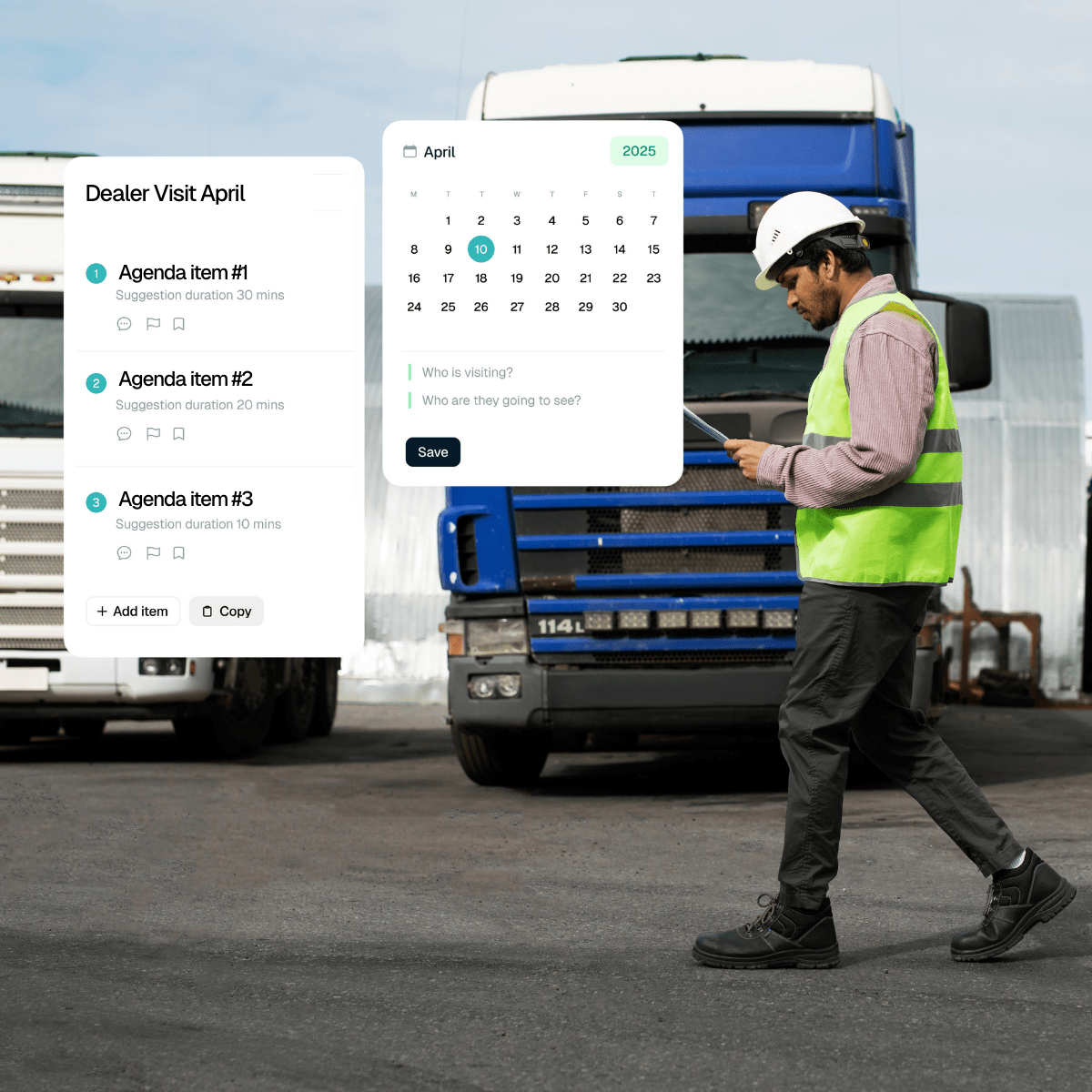 Commercial vehicle dealer visit software