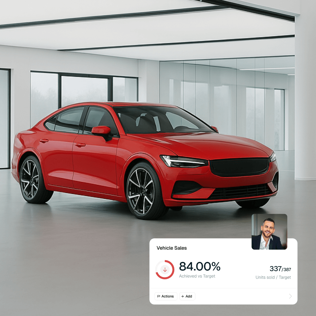 Bright red car in showroom with Vehicle Sales from Loop